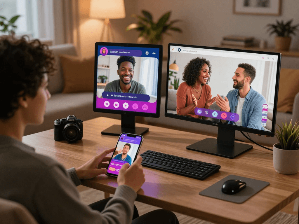 Engaging ai sex chat experience that showcases intimacy and connection in a cozy environment.