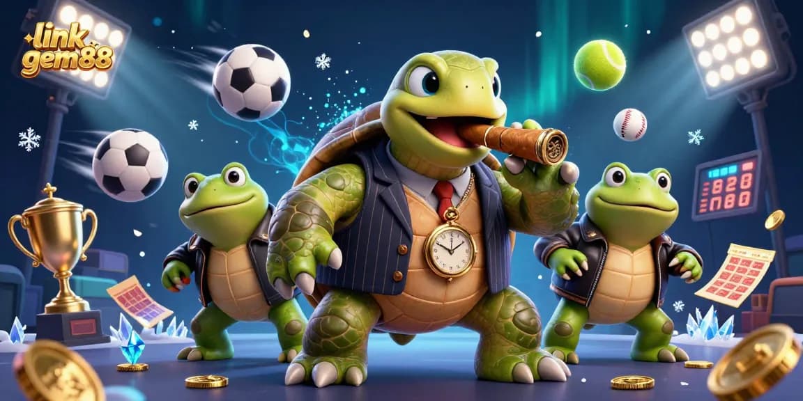 Experience thrilling gameplay with link gem88 featuring a mobster turtle and bullfrog enforcers in an action-packed casino scene.