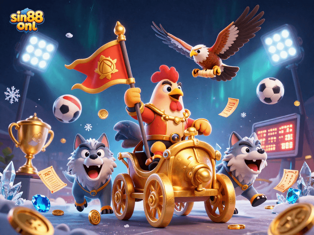 Experience exciting sports betting action with sin88 onl in a vibrant 3D scene featuring dynamic elements.
