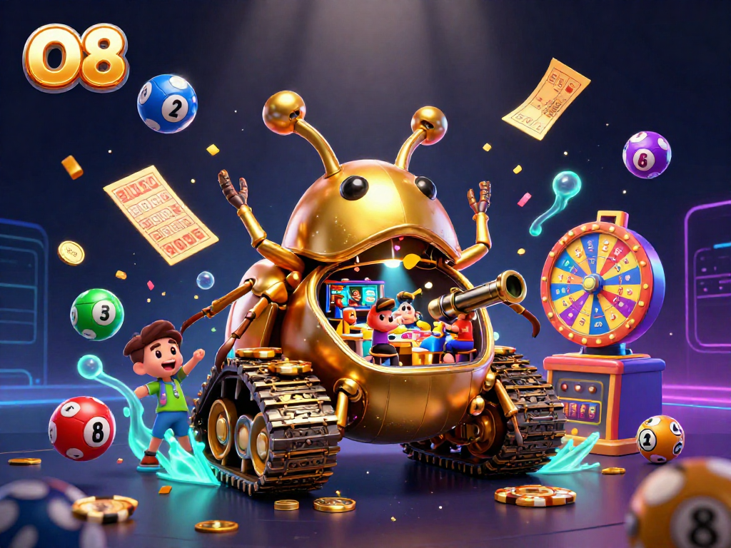 O8 showcases a dynamic casino world inside a golden beetle tank, bursting with excitement and prizes.