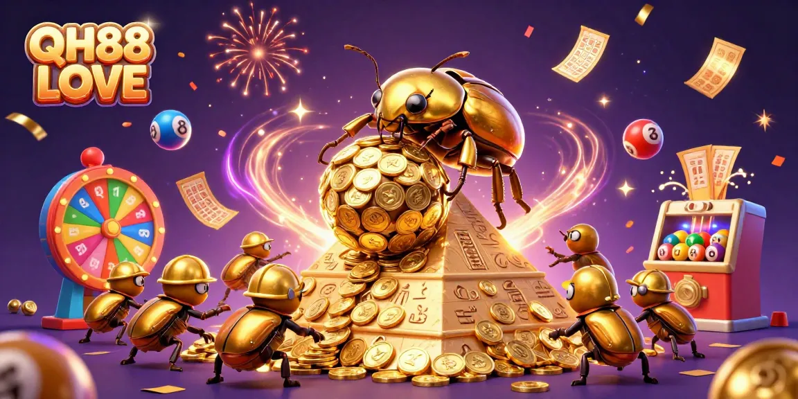 Experience the thrill of QH88 LOVE with colorful lottery balls and festive elements in a captivating casino scene.