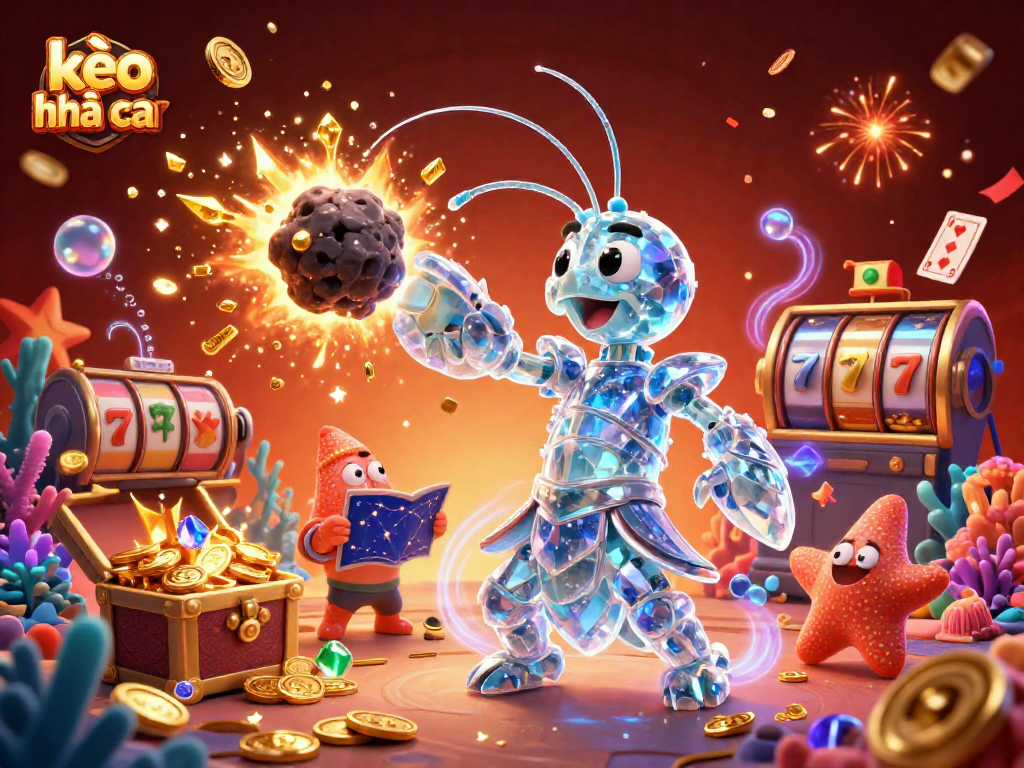 Experience the thrill of kèo nhà cái with this vibrant casino scene exploding with coins and gems.