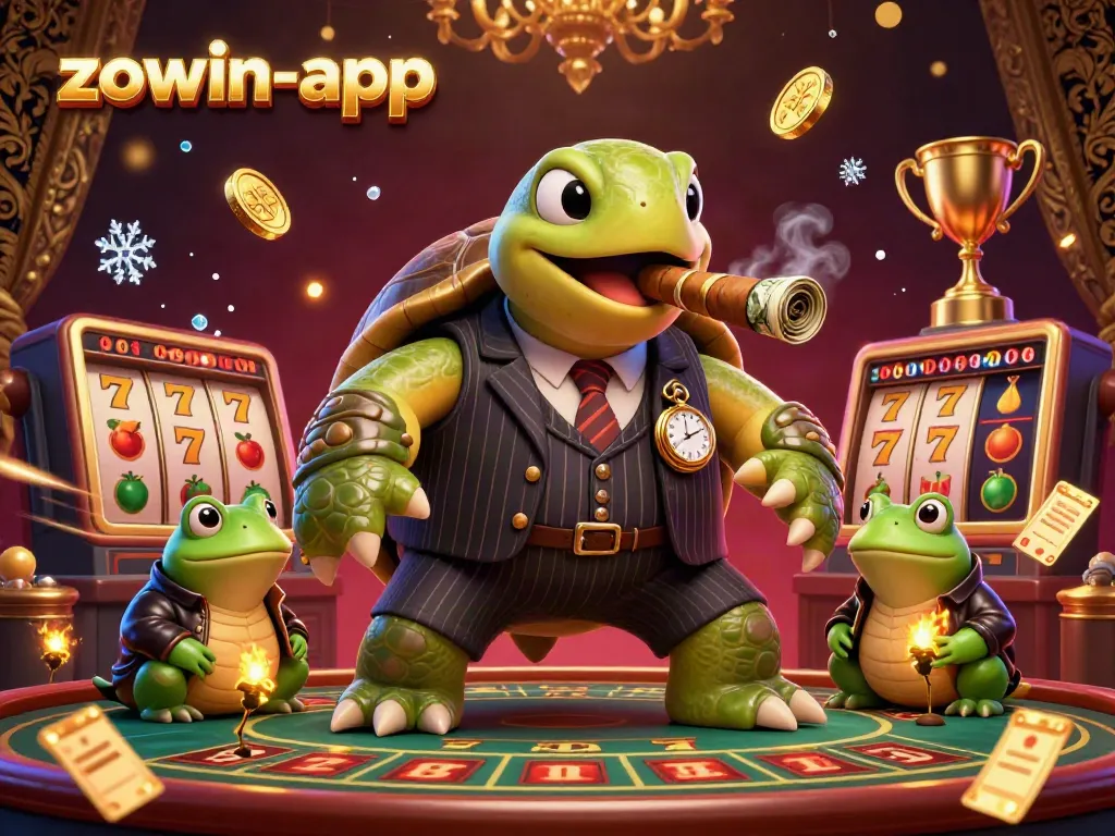 Experience the excitement of the zowin-app with a vibrant 3D casino-themed illustration filled with engaging game elements.