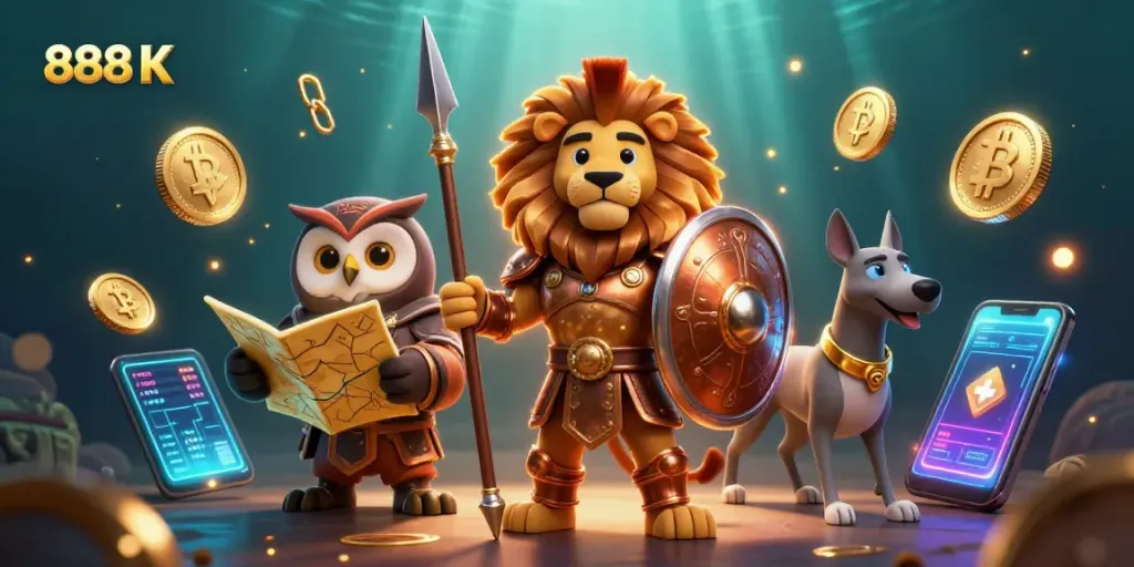 Engage with the thrilling world of 888 K featuring a Spartan lion and gaming elements.