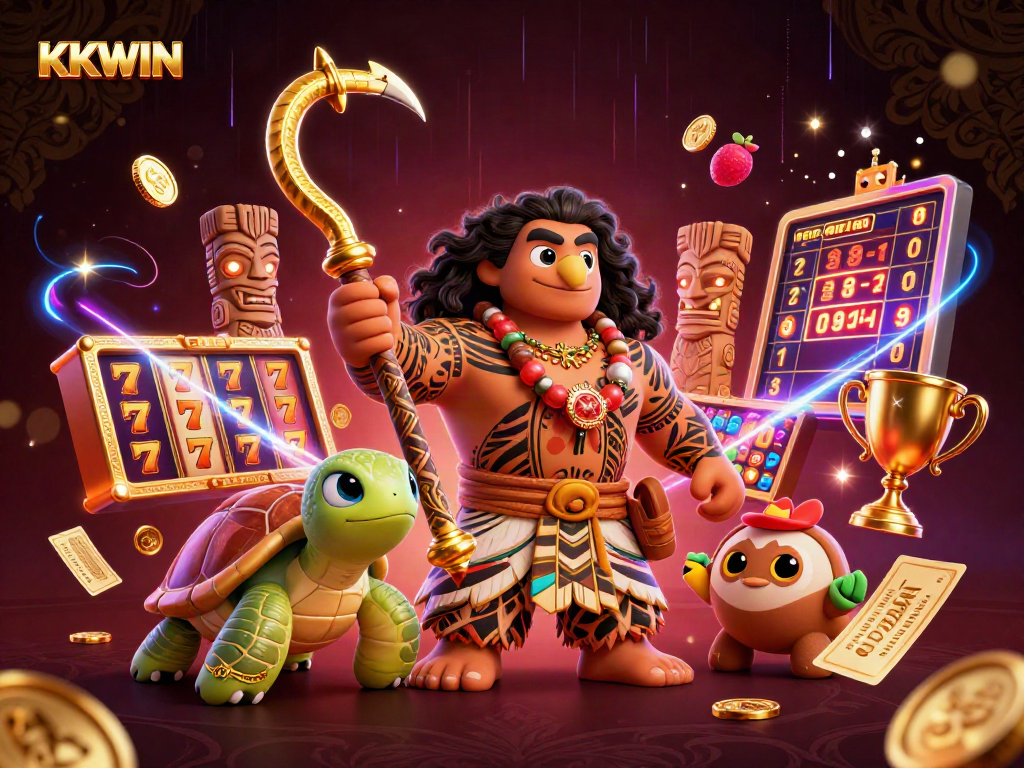 Experience thrilling jackpots at KKWIN with a vibrant 3D illustration of gaming excitement.
