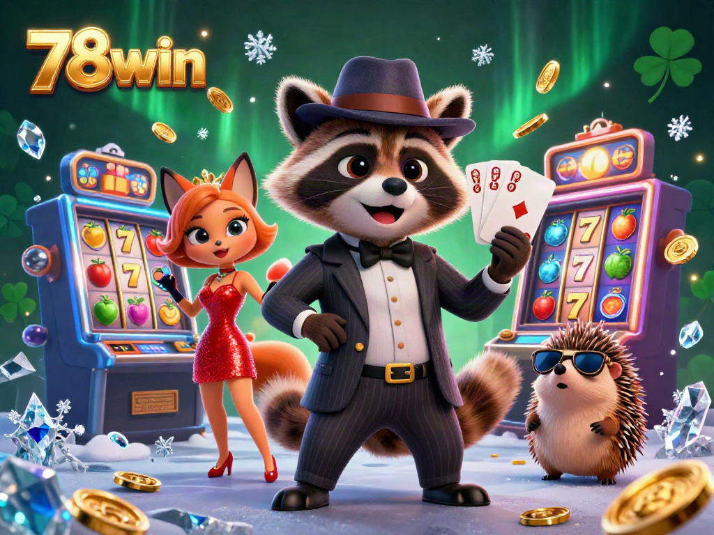 Engage in thrilling gameplay with 78win as a suave raccoon and charming fox spin slot reels.