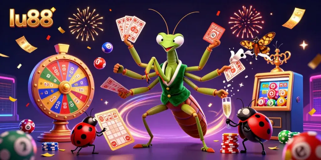 Join the gaming fun at lu88 with colorful lottery balls and dynamic casino atmosphere.
