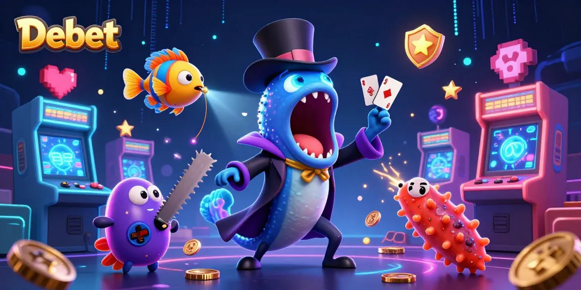 Experience the magic of Debet with a captivating casino illustration showcasing unique characters and gaming elements.