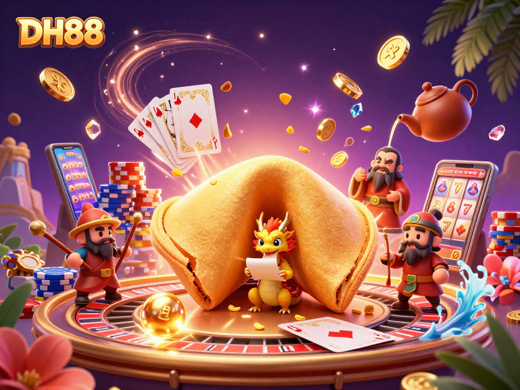 Bet and win at DH88 with vibrant casino elements and golden treasures in 3D fantasy