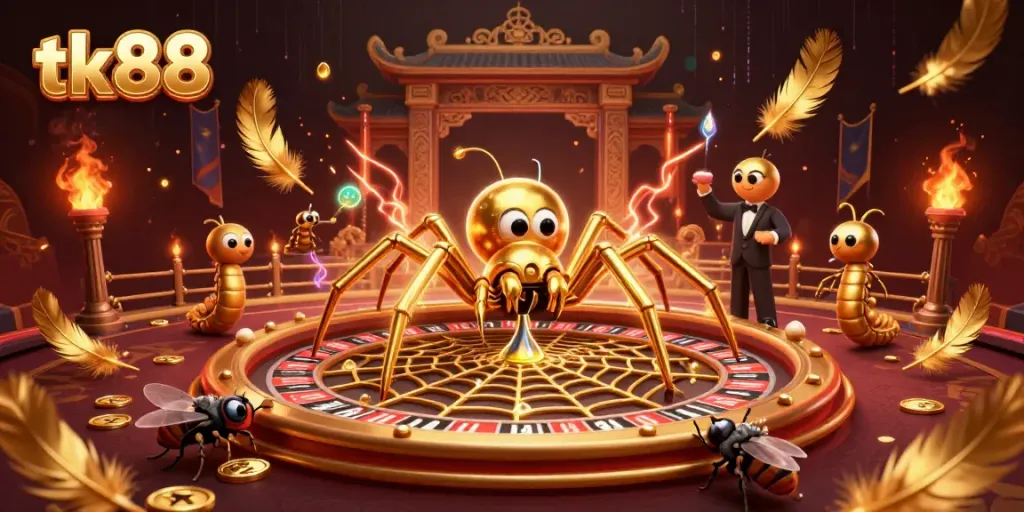 Experience tk88's thrilling gameplay with golden web roulette and vibrant casino elements.