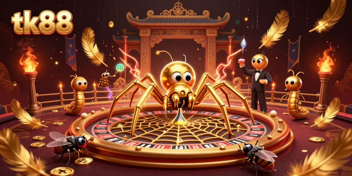 Experience tk88's thrilling gameplay with golden web roulette and vibrant casino elements.