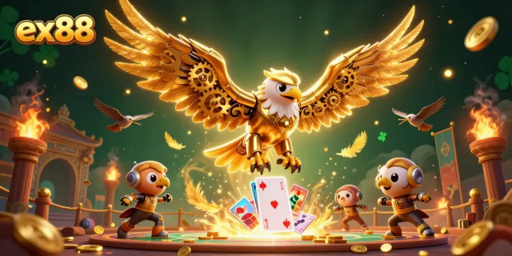 Experience thrilling gameplay with ex88 as a golden eagle explores high-stakes casino adventures.