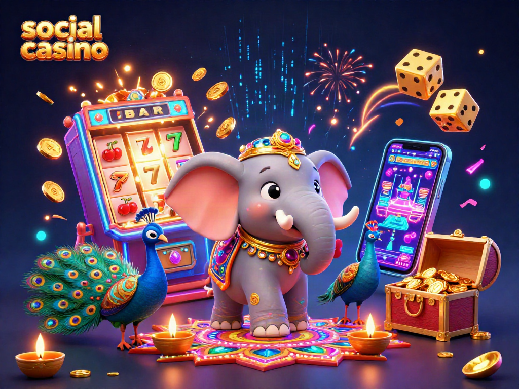 Engage in thrilling gameplay at a vibrant social casino with colorful characters and dynamic elements.