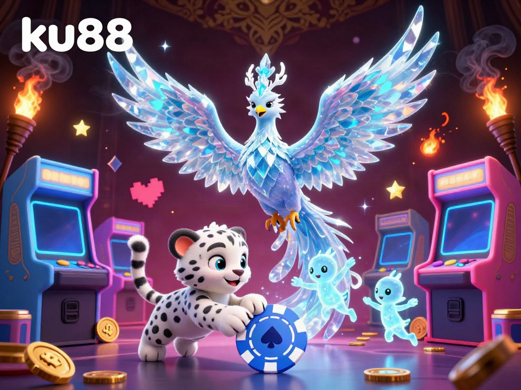 Engage with the thrill of passing bets and winnings at ku88, where a vibrant phoenix and playful characters illuminate the casino experience.