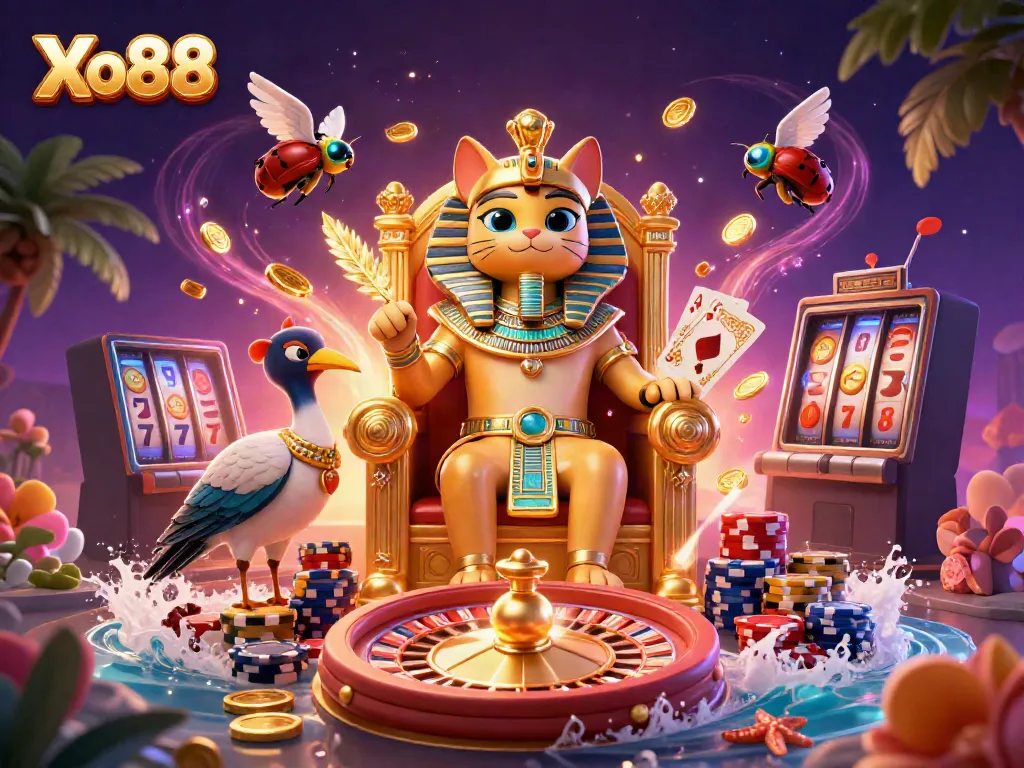 Experience Xo88's vibrant gaming scene with dynamic casino elements and rich details