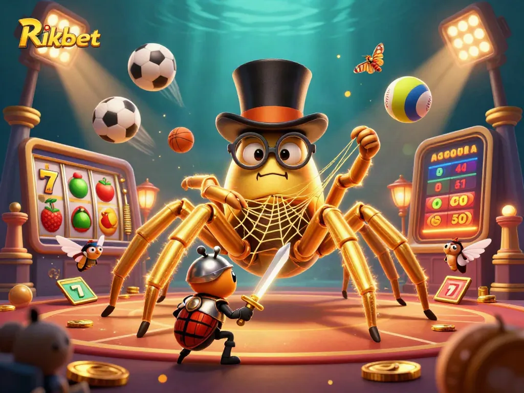 Experience Rikbet's vibrant casino world with dynamic slot reels and sports action.