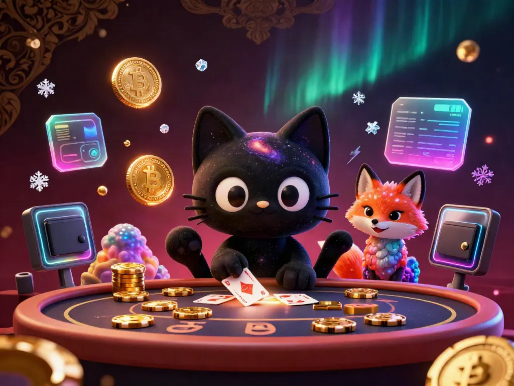 Engage with the exciting s8 casino world featuring a black hole cat and colorful nebula fox drawing in gold chips and cards.