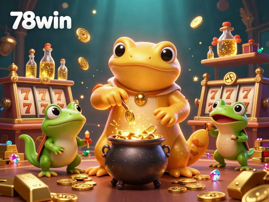 Experience the vibrant casino atmosphere of 78win with golden salamander characters and sparkling treasures.