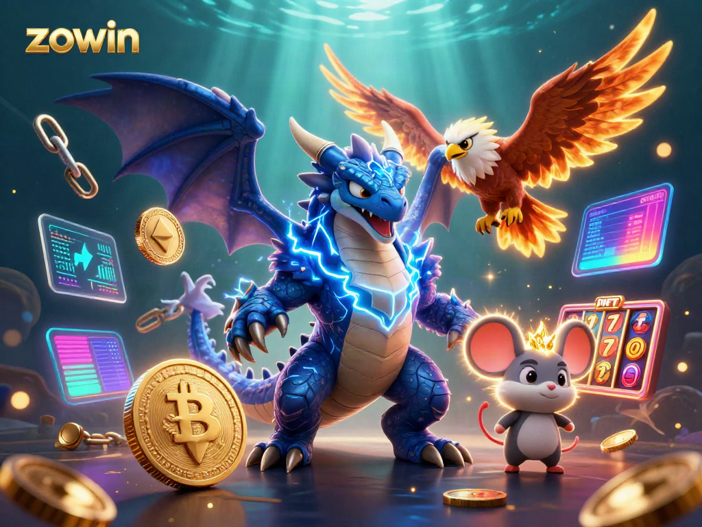 Experience thrilling gaming at Zowin with vibrant games and dramatic characters in a stunning digital scene.