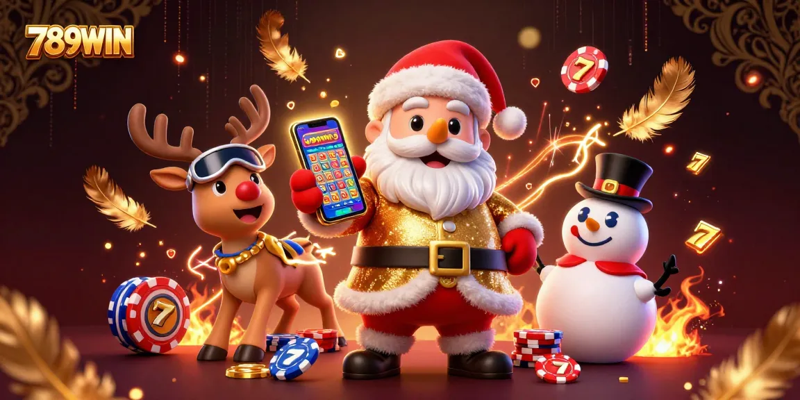Experience fun and excitement with 789WIN in a vivid casino scene featuring festive characters.