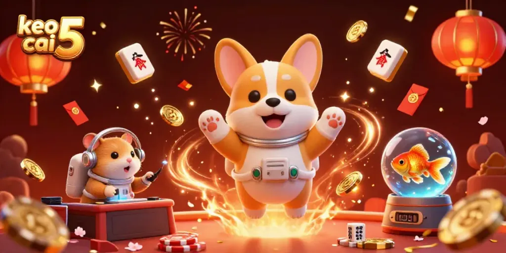 Engage with keo nha cai 5 while enjoying a vibrant cartoon scene of a corgi astronaut in a cosmic casino.