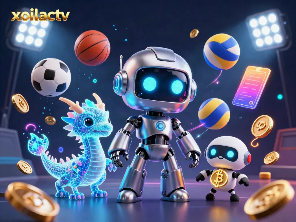Experience thrilling sports betting action with xoilactv's vibrant holographic scene filled with dynamic elements.