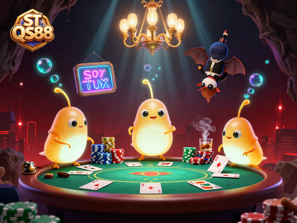 Engage in thrilling gameplay at ST QS88 with luminous glowworms in a vibrant casino setting.